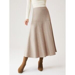 OGL Warm Cozy CashSoft Wool-like Flared Maxi Skirt Heather Oatmeal Small Fleece